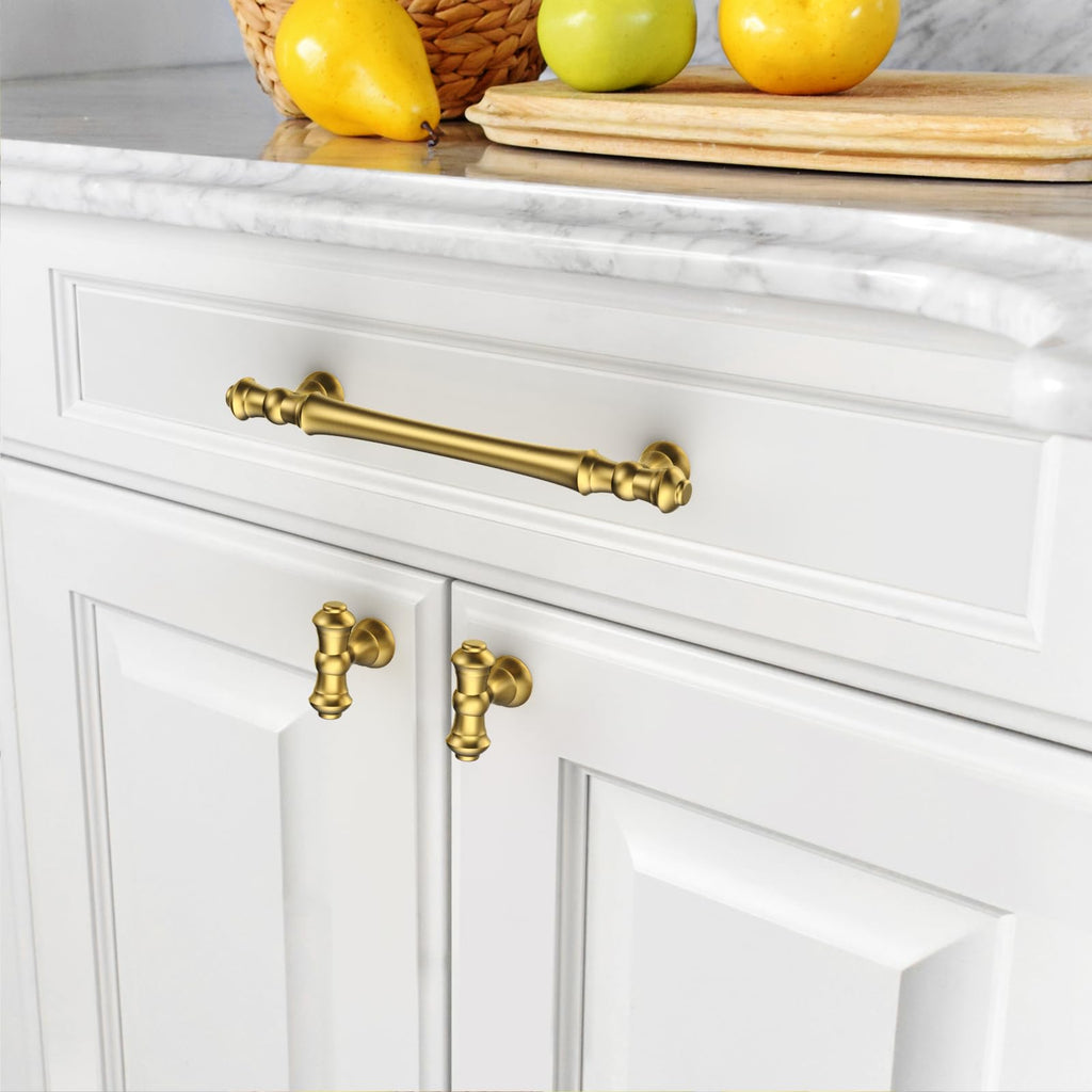 10 Pack Vibrant Brushed Moderne Brass Cabinet Pulls Heavy-Duty Solid Kitchen Cabinet Knobs Drawer Hardware s Cabinets