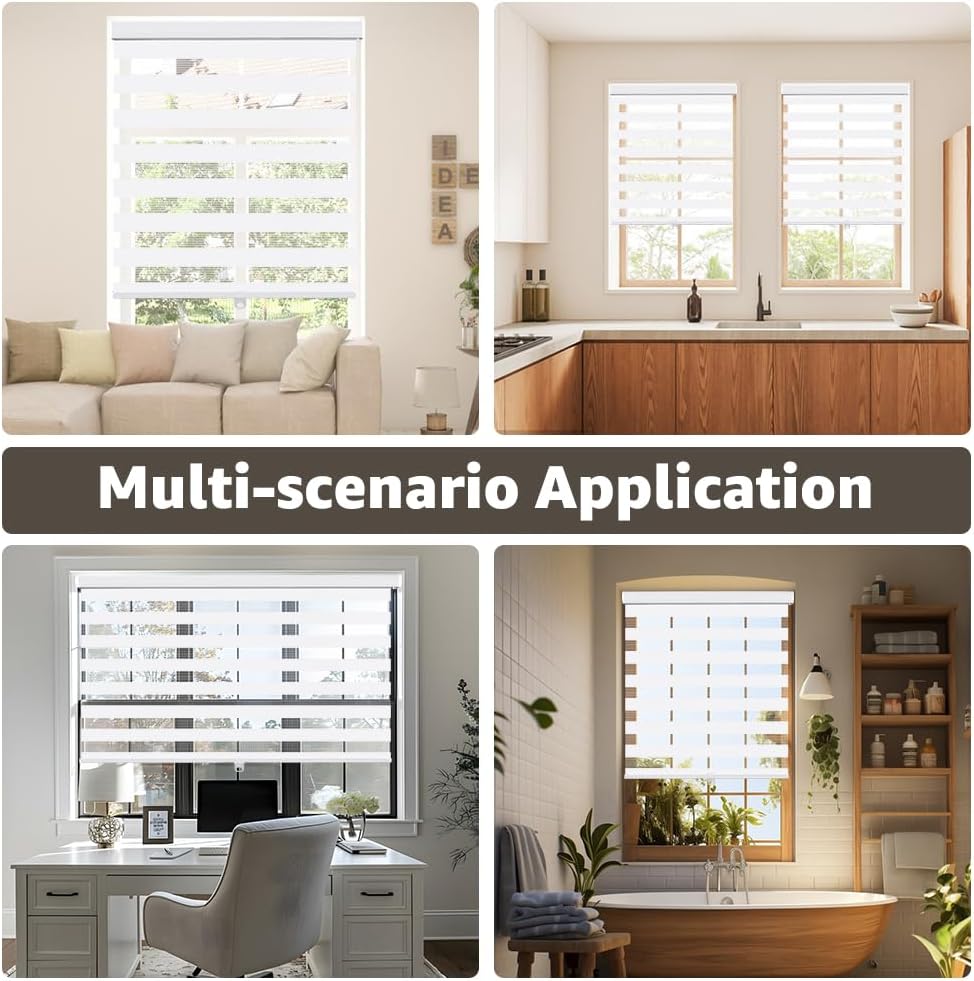 Cordless Zebra Blinds for Window, French Door Blinds Free-Stop Roller Window Shades with Valance 35" W x 90" H, Light