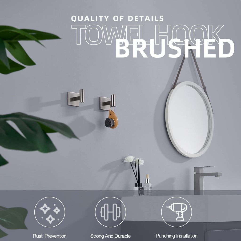 Robe Hook Bathroom Towel Coat Hooks for Bath Kitchen Wall 2 Pack Brushed Nickel Stainless Steel