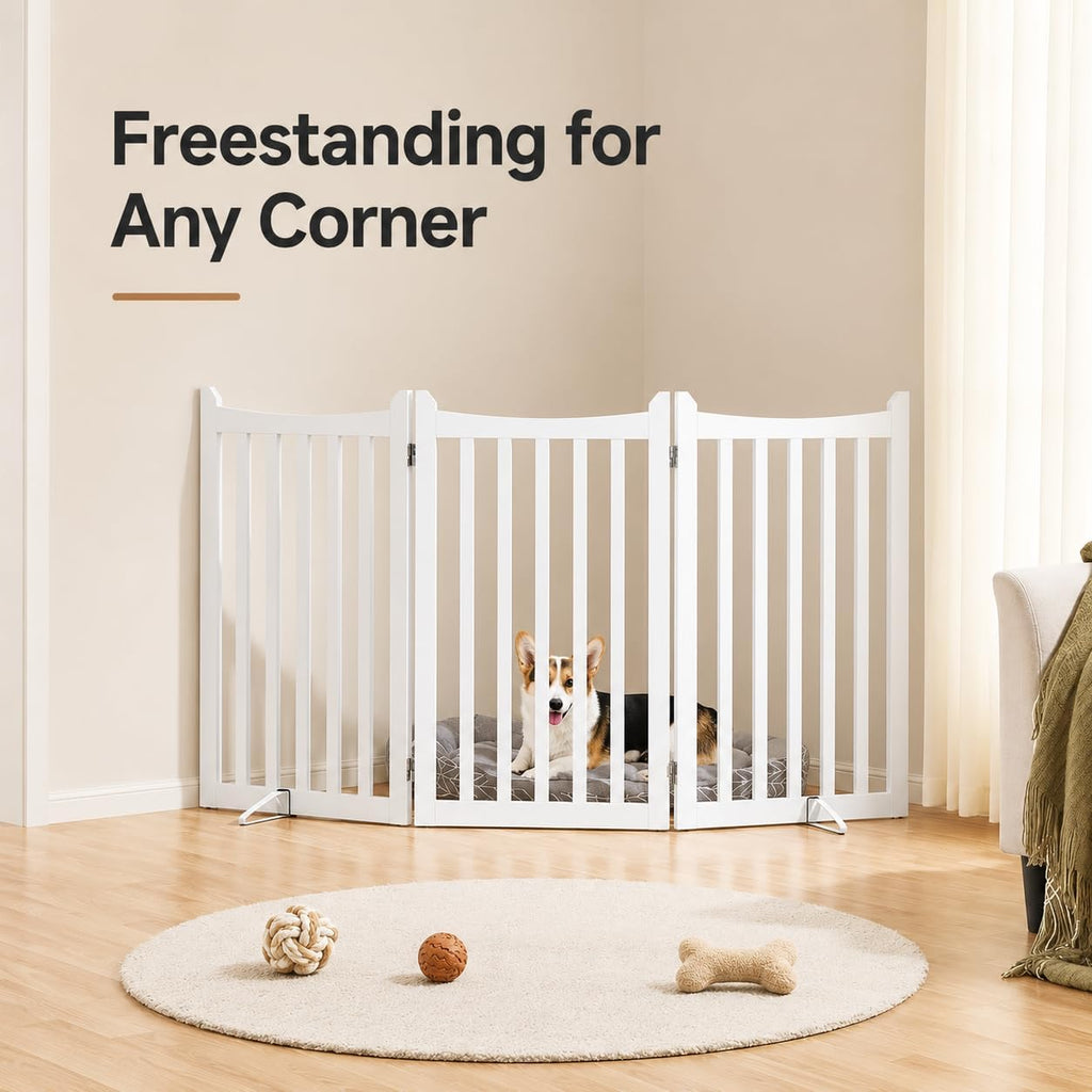Freestanding Wooden Dog Gate, 3-Panel 36in H Foldable Pet Barrier