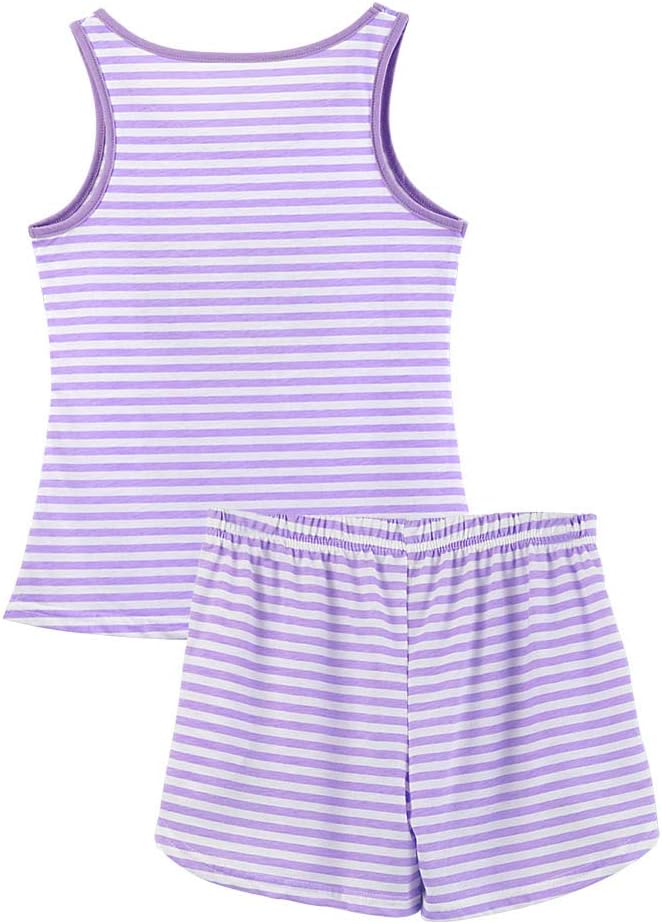 Girls Soft Striped Summer Tank Top & Shorts Pajama Set