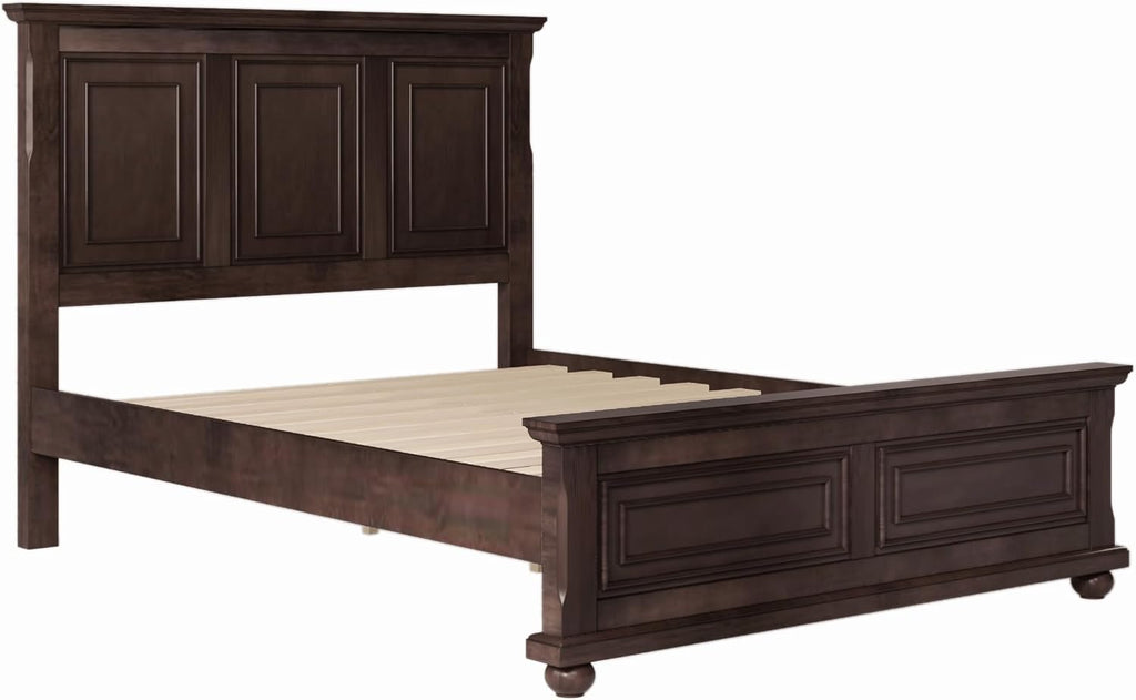 Mid Century Wood Platform Bed Frame, Queen Bed Frame with Headboard, Footboard & Wooden Slats Support, No Box Spring