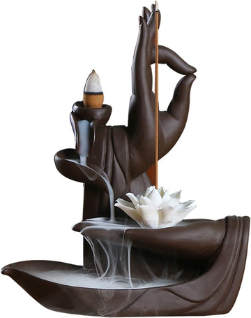 Backflow Incense Holder Burner Handmade Ceramic Lotus - Set of 11