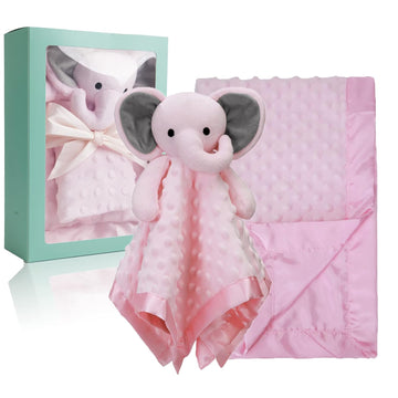 Baby Blanket with Pink Elephant Security Blanket Newborn Girl Gifts Set