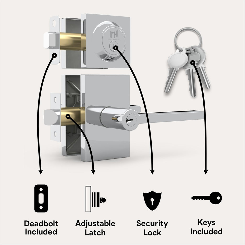 Glamor Entry Combo, Entry Door Handle and Single Cylinder Deadbolt Lock and Key Combo Pack, Heavy Duty Locking Door