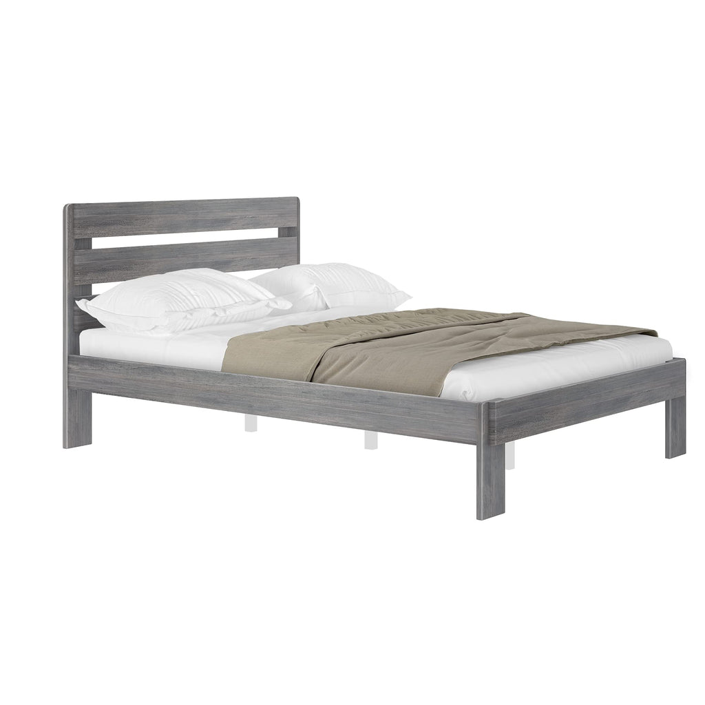Modern Farmhouse Single Bed (Queen), Plank Headboard, Driftwood