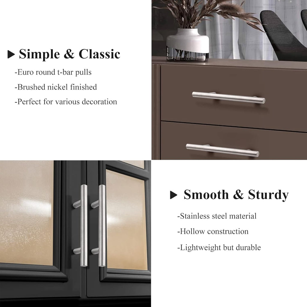 (30 Pack 3 Inch Hole Centers Kitchen Cabinet Handles Euro T Bar Cabinet Pulls Stainless Steel Kitchen Drawer Handles