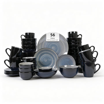 Stoneware Sonoma 56pc Dinnerware Set, Black + Speckled Spin Wash Grey