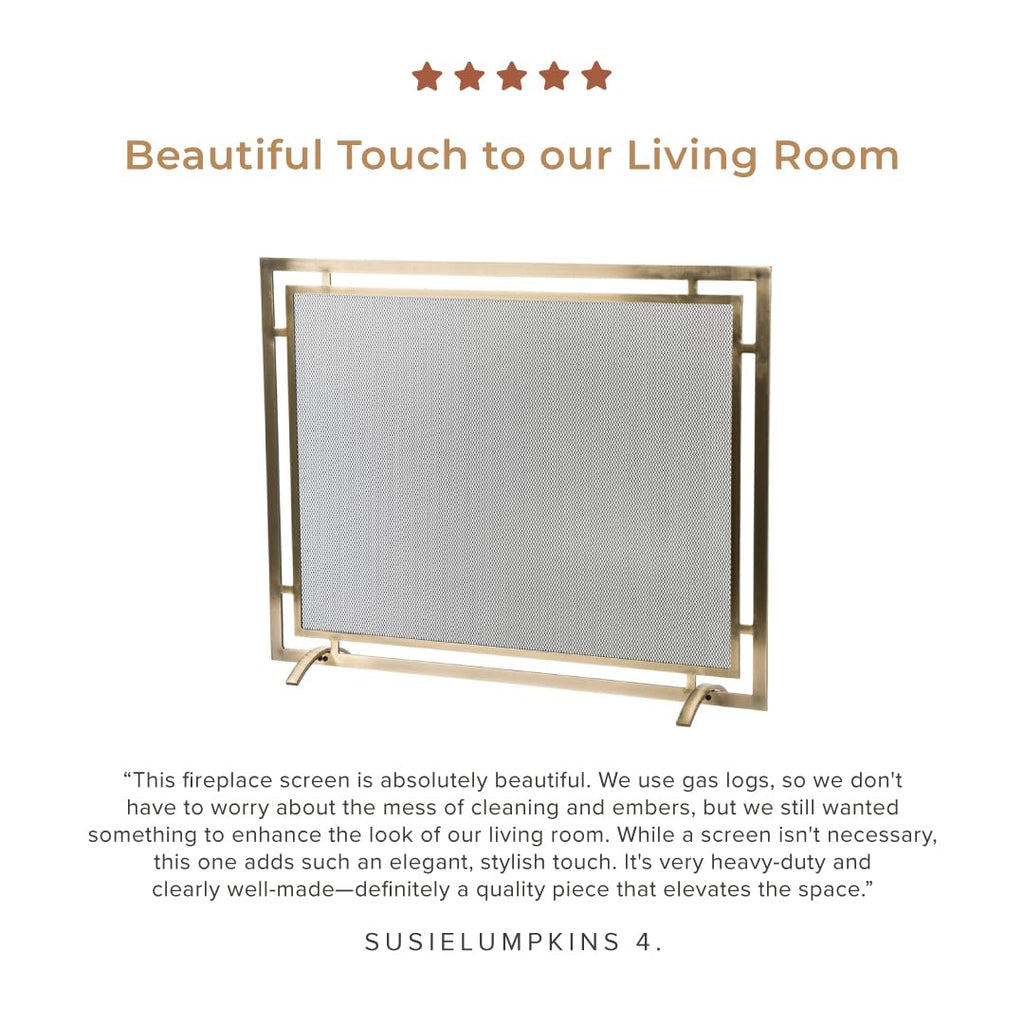 Gatsby Mesh Fireplace Screen in Aged Brass | Single Panel, Heavy-Duty Steel Frame with Powder-Coated Finish | Mesh