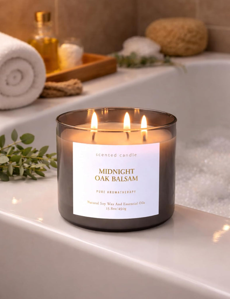 Midnight Oak Balsam 3-Wick Scented Candle, Large Woodsy Soy Candle 15.8 oz