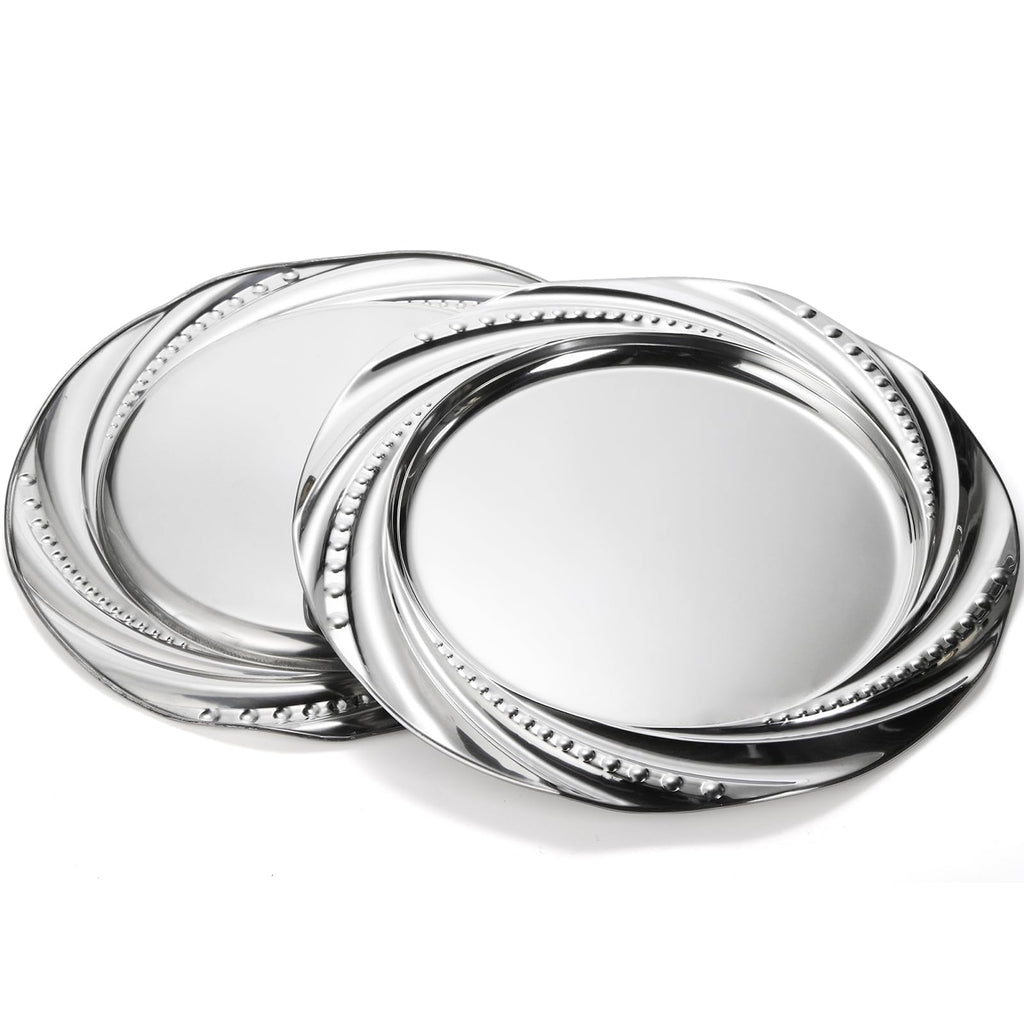 6 Pack Stainless Steel Plate, Round Dinner Plates, Silver Charger Plates, Flower Spiral Dinner Chargers, Decorative