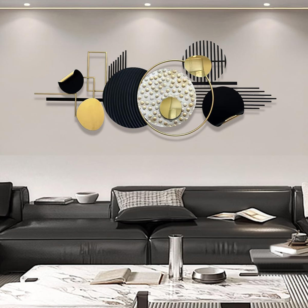 Metal Wall Art Modern Art Black and Gold Boho Living Room Decor Art Abstract Geometric Sculptures Large Wall Decor