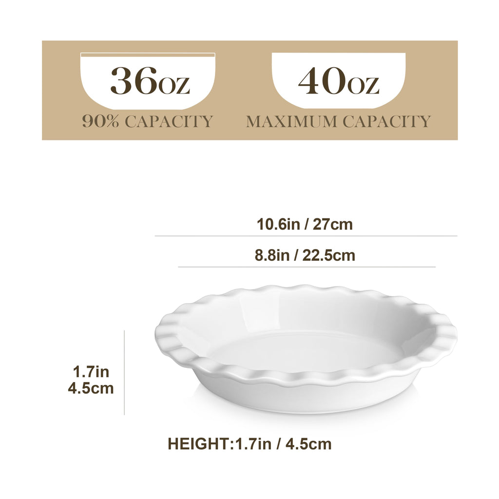 40 Oz Ceramic Pie Pan 9 Inch, Fluted Pie Dish for Quiche