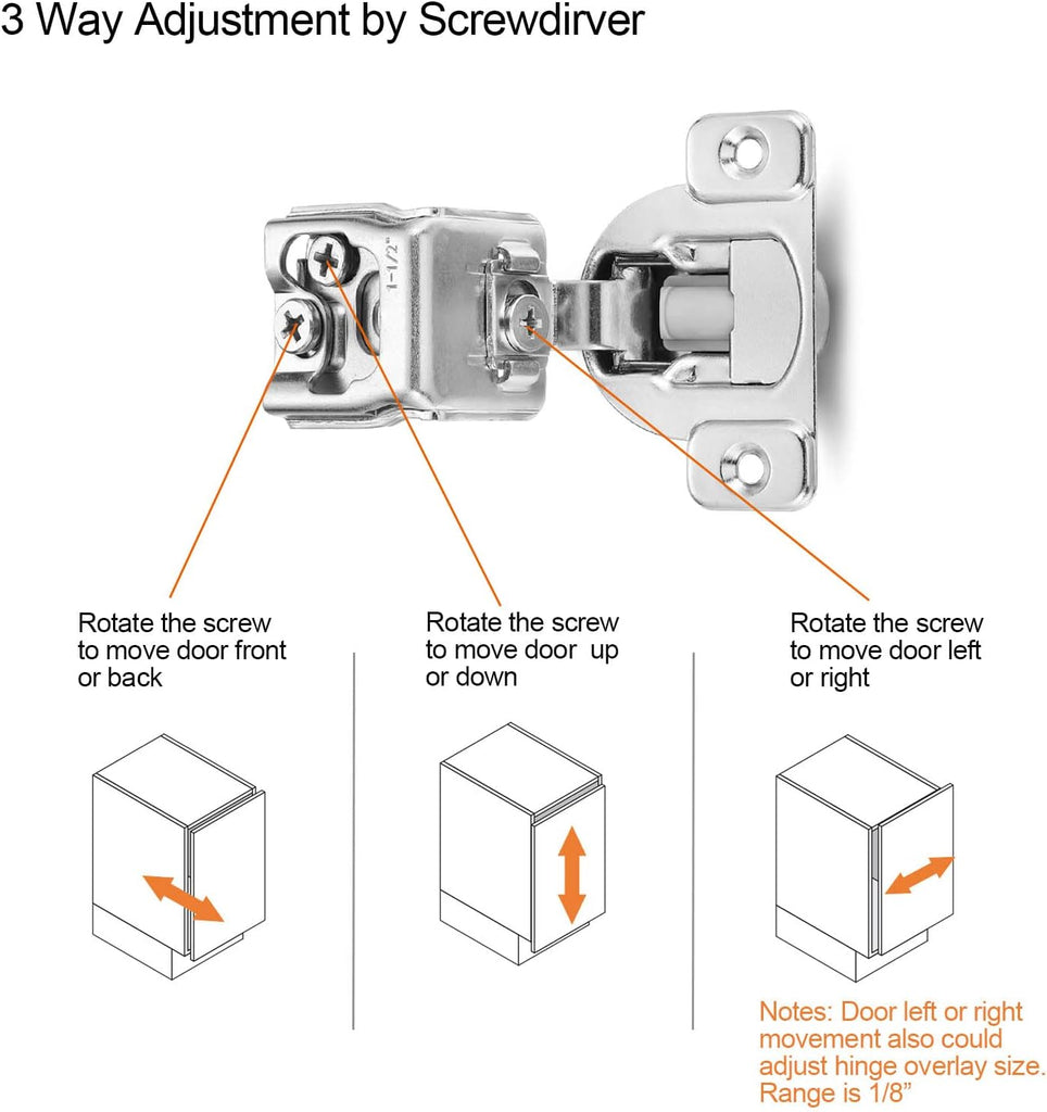 (4 Pack) 1-1/2 Inch Overlay Soft Close Cabinet Hinges, Kitchen Concealed Hinges for Face Frame Door, European Hinges