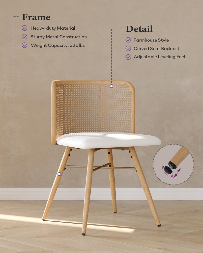 Farmhouse Rattan Dining Chairs Set of 6 (Cream White)