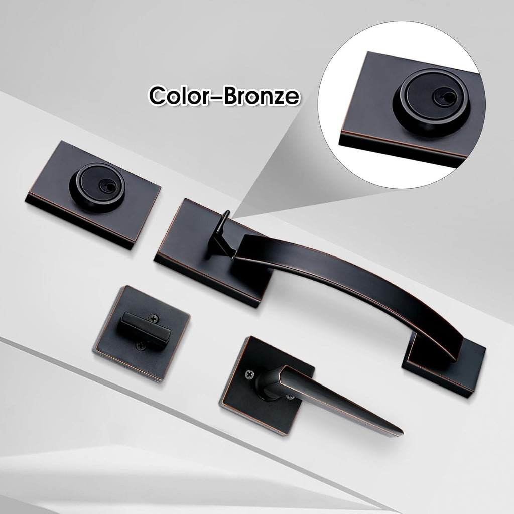 Double Front Door Entry Handle and Deadbolt Lock Set - Door Handleset