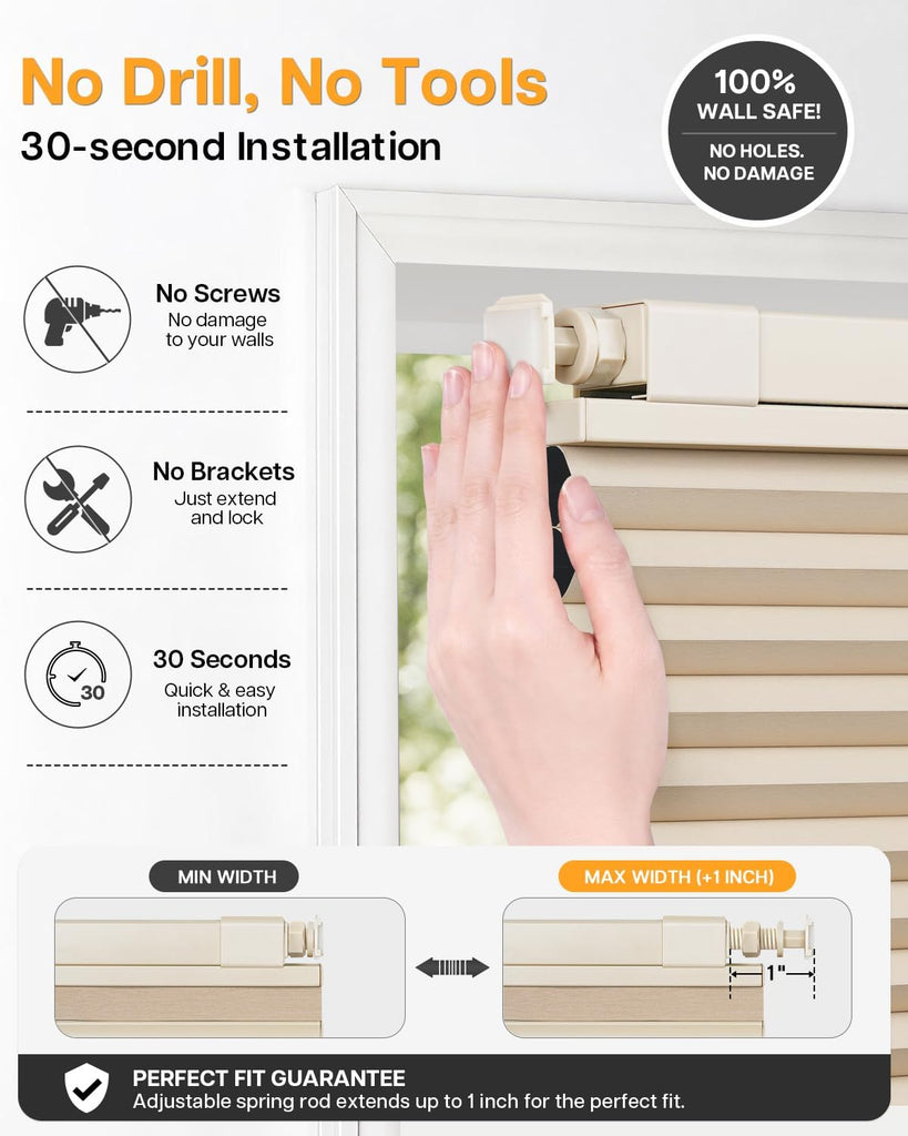 TDBU Cellular Shades, 20" W X 48" H, Beige