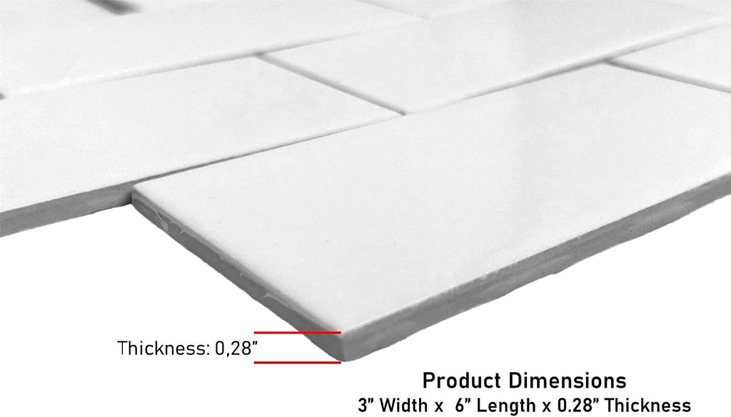 White 3x6 Matte Ceramic Subway Wall Tile - Italian Design Backsplash, Shower, Bathroom & Accent Walls (Box of 80