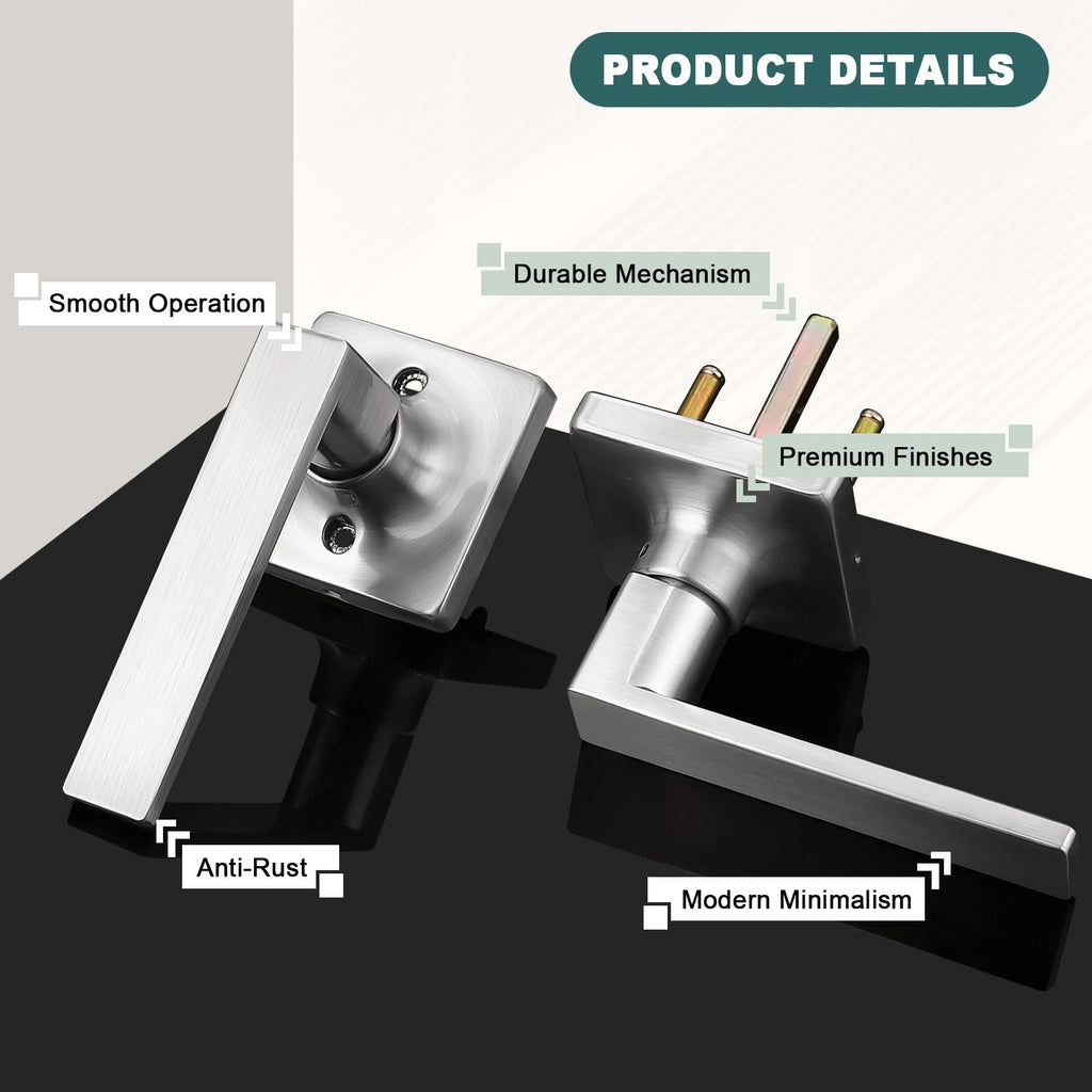 5 Pack Brushed Nickel Passage Door Levers Interior Door Handles Square Closet Door Lock Keyless Straight Lever Door