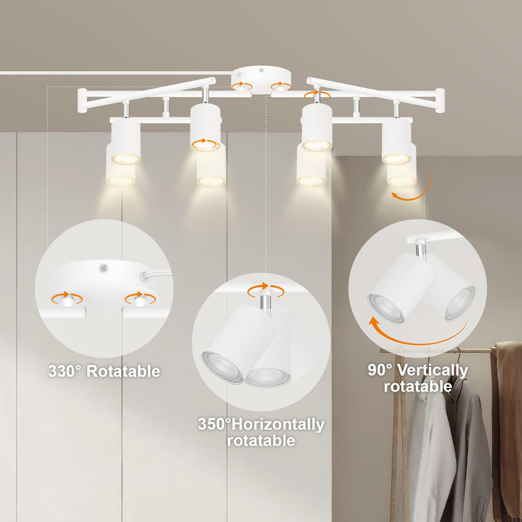 Plug in Track Lighting LED, Track Lighting Fixtures Ceiling, White 8-Light Kitchen Light Kit, Plug in Wall Light