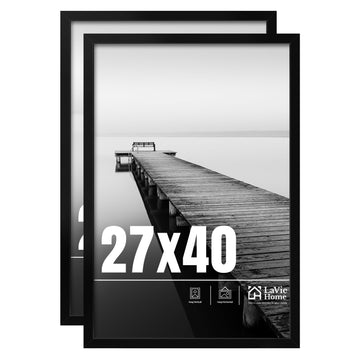 27x40 Picture Frame 2 pack, Display Pictures 27 x 40 Poster Frame, 27x40 Black Photo Frame with HD Plexiglass