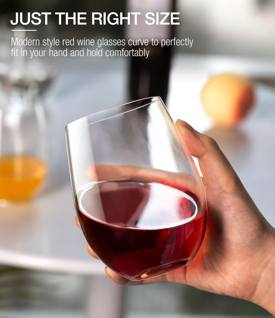 Stemless Wine Glasses, Crystal Red White Wine Glasses for Daily Use, Hosting, Home Bar, Evening Party, Birthdays