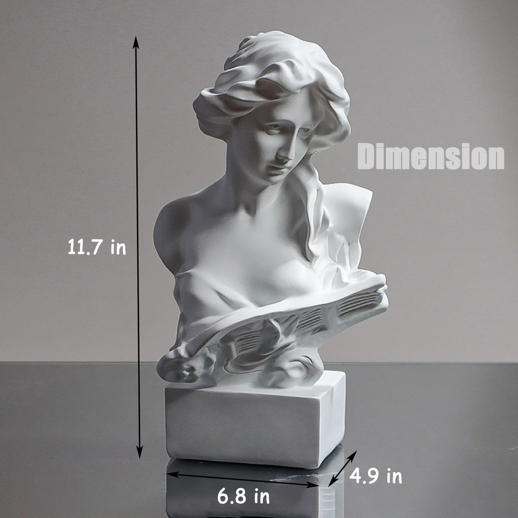 11.7 Inch Greek Statue of Musical Goddess, Classic Head Bust Greek Mythology Sculpture Statue Resin Home Office