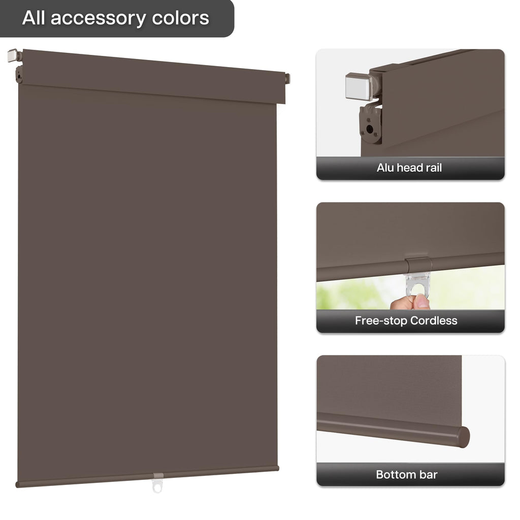 No Drill Blackout Roller Shades, Dark Coffee