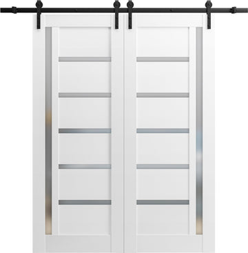 Sliding Double Barn Doors 72 x 96 inches | Quadro 4088 White | Double Barn Doors | Frosted Glass MDF Hardware