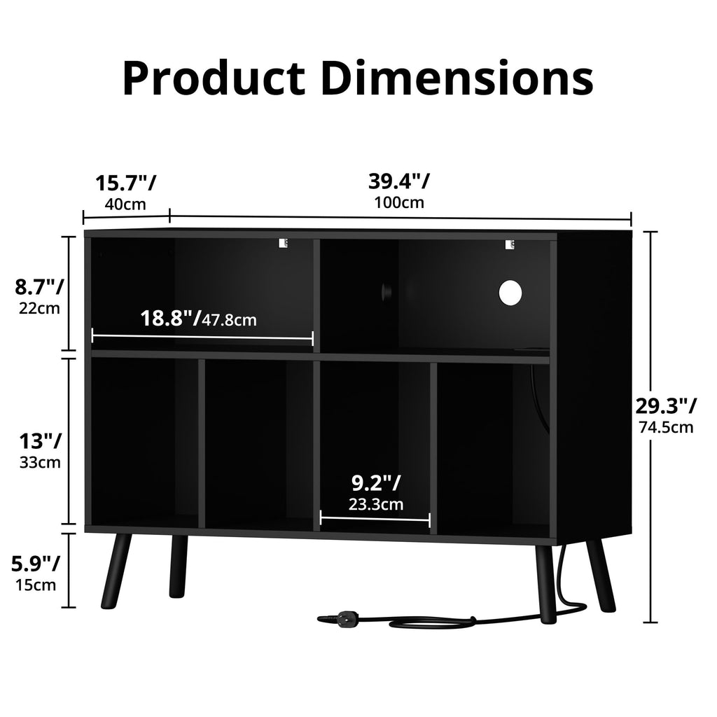 Record Player Stand with Vinyl Storage Cabinet, Wood Turntable Table Open Shelf Holder Up to 350 Albums Cube Storage