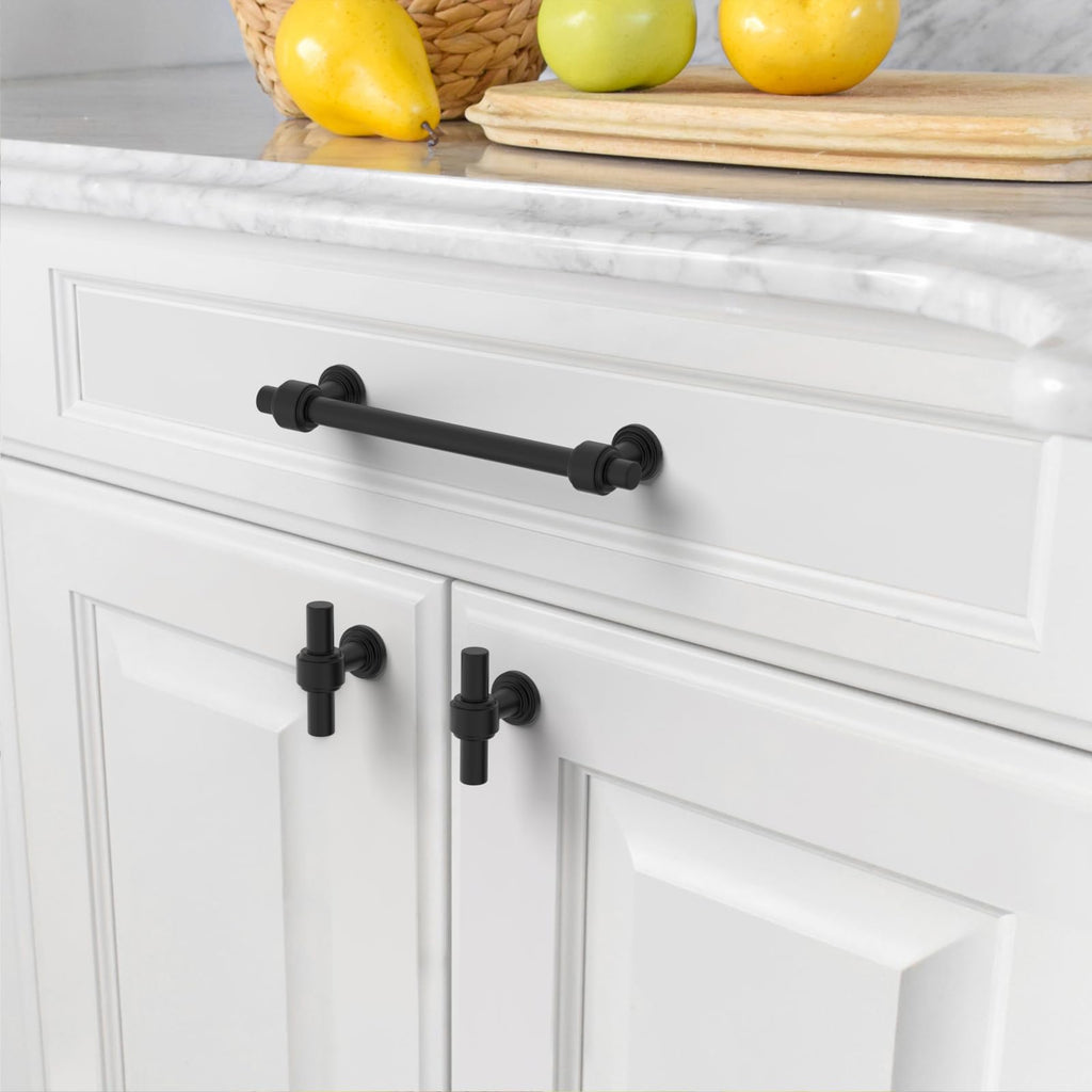 10 Pack Matte Black Cabinet Knobs 1.46 Inch(37mm) Single Hole Cabinet Handles Rectangle Dresser Knobs Drawer Knobs