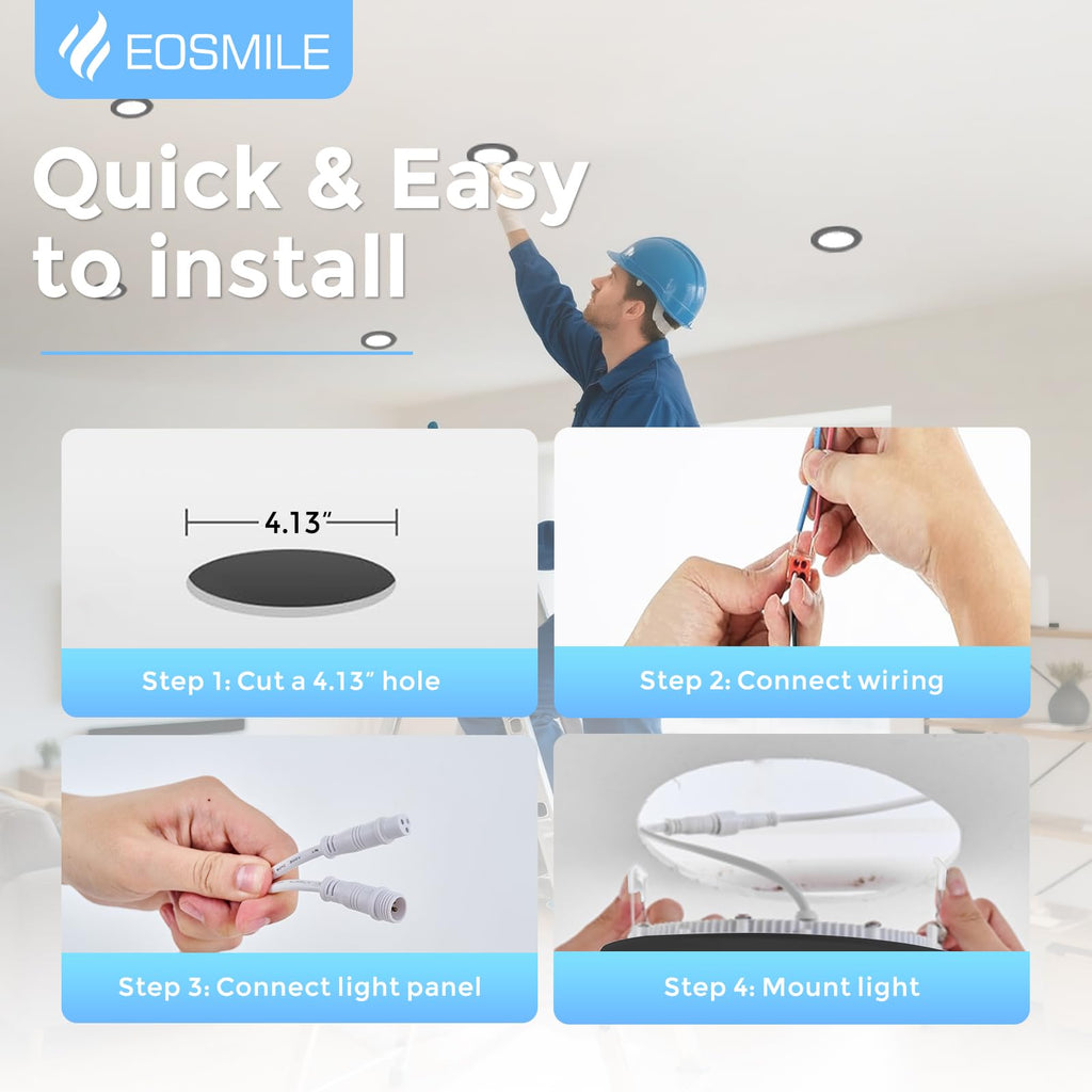 6 Pack 4 Inch Black LED Recessed Light with Junction Box