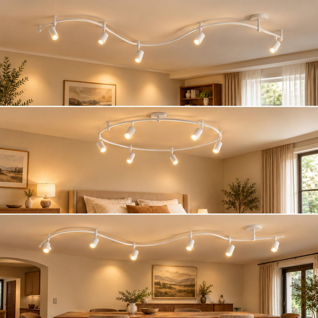 6 GU10 Spot Lights White Flexible Complete Curved Track Light Kit Bendable