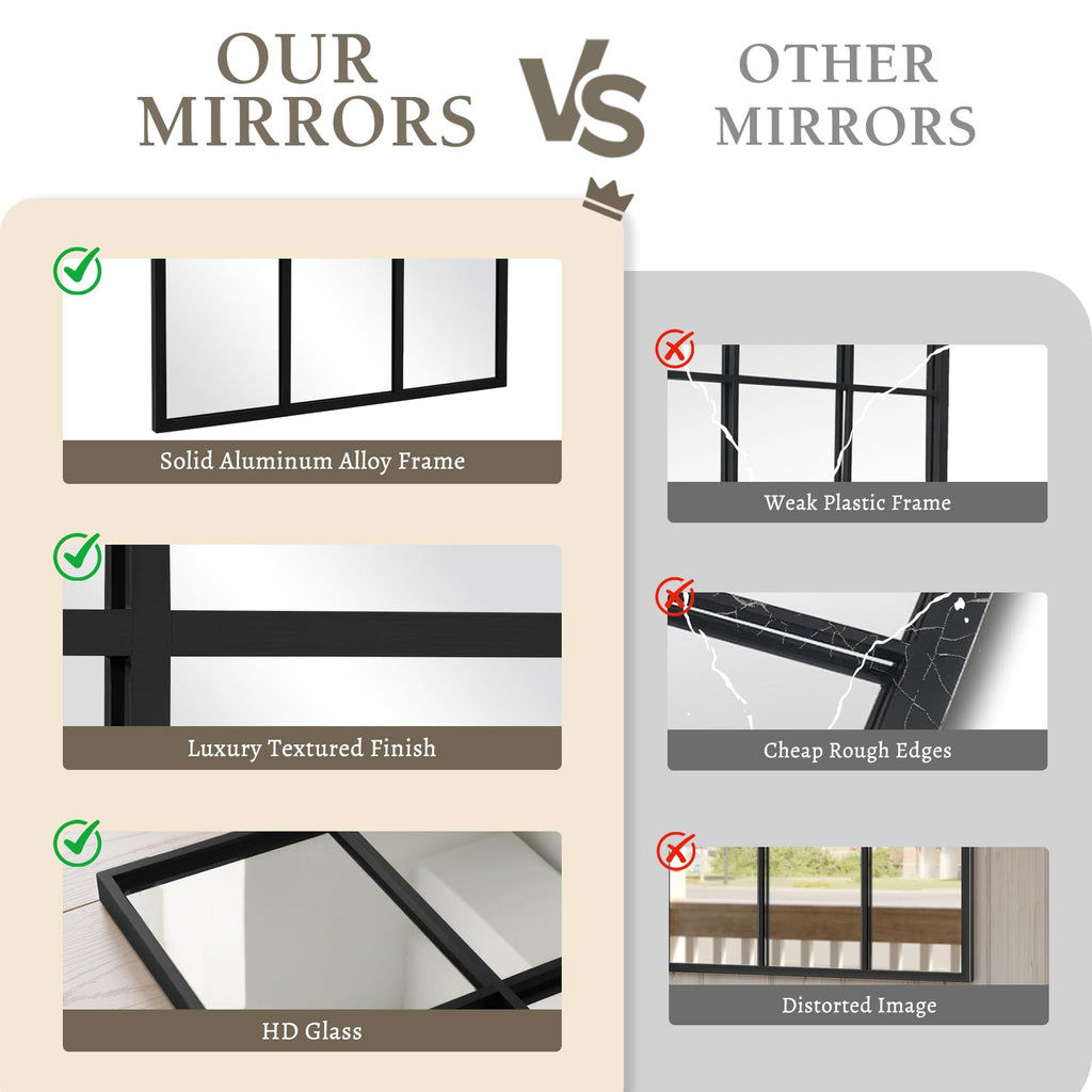 Windowpane Wall Mirror 30"x40" Black Wall Mounted Art Pane Mirror Farmhouse Decorative Mirror Leaning Hanging Wall