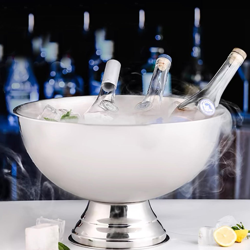 Large Ice Bucket 13L Stainless Steel Champagne Bowl Ice Bucket with Ice Scoop Semicircle Drink Tub with Integrated