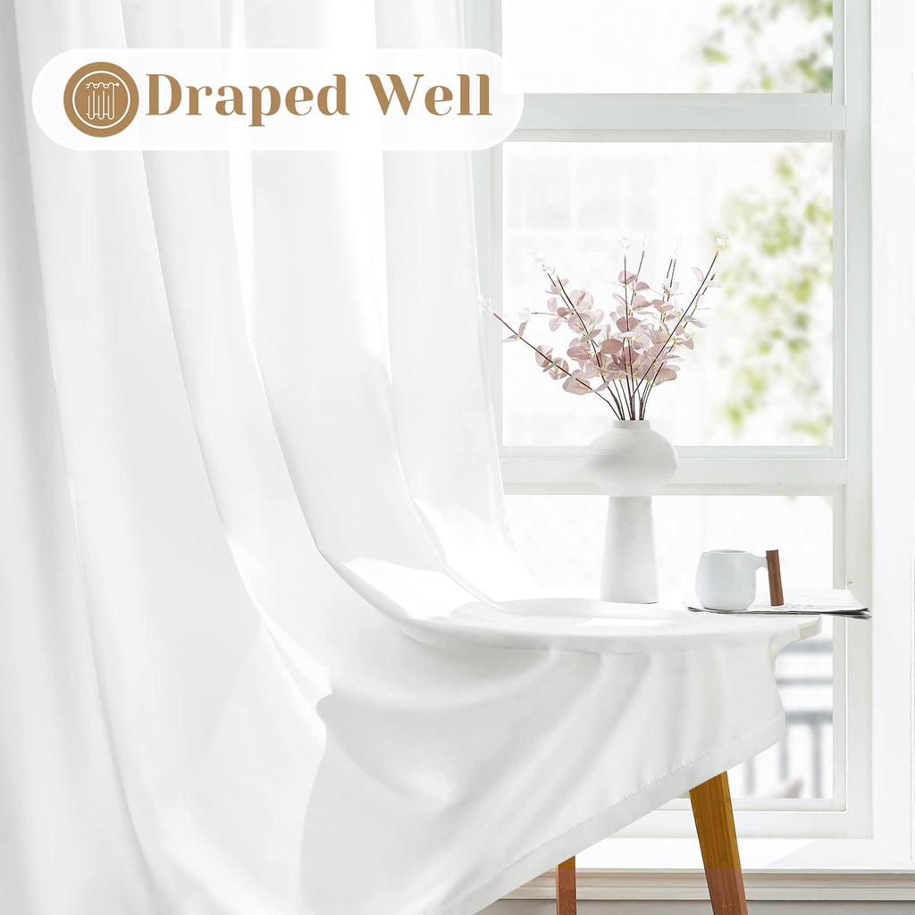 Non-See-Through White Privacy Sheer Curtains, 52 X 96 Inches Long