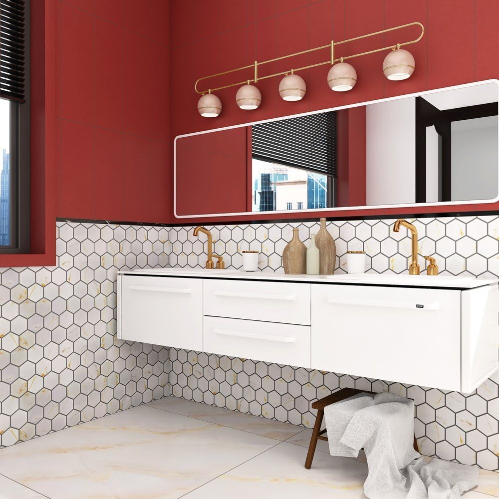 Milano 4" Calacatta Gold Look Hexagon Porcelain Tile Matte Finish for Floor Wall Kitchen Backsplash Bathroom Shower