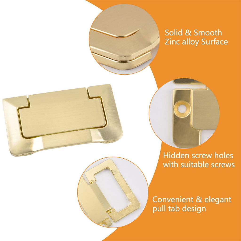 4Pcs Brass Pocket Doors Drawer Handle Flush Ring Pull, Hidden Concealed Zinc Alloy Knobs for Cabinets, Closets