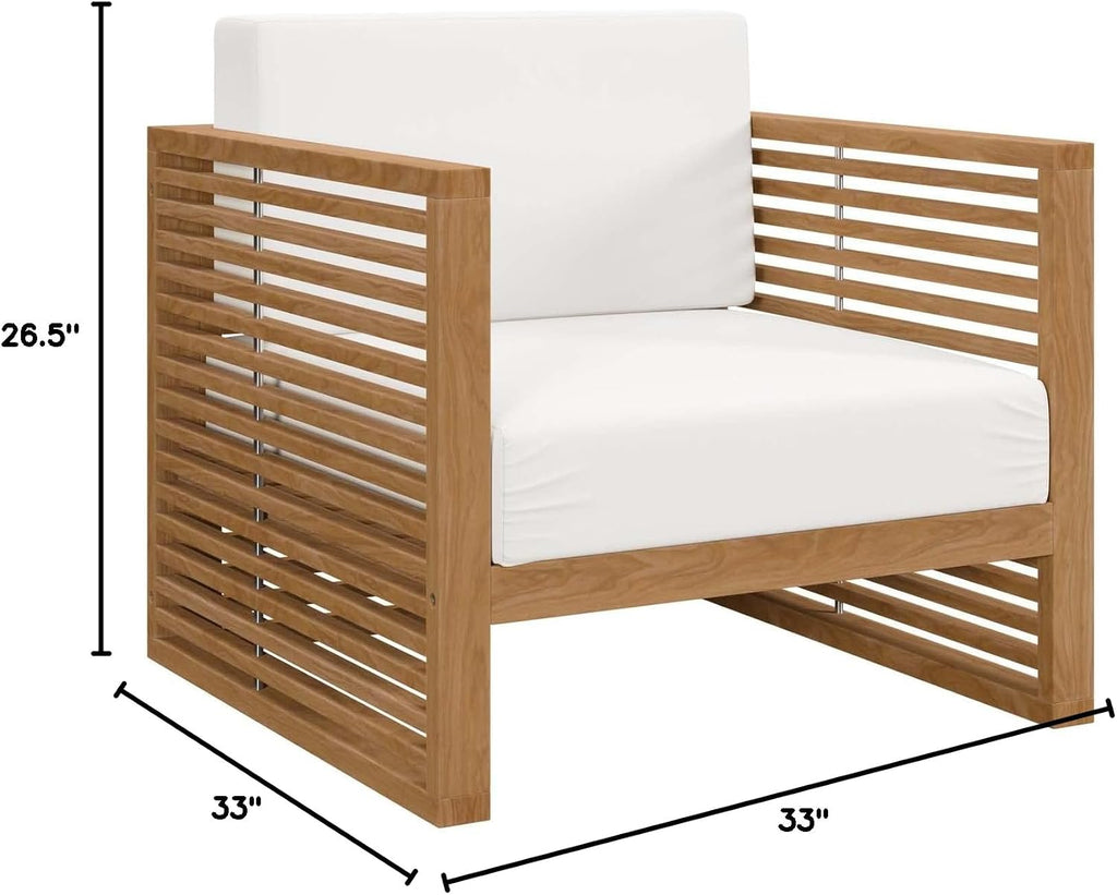 Carlsbad Teak Wood Outdoor Patio Armchair, Natural White