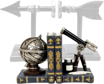 Galileo Bookends, Telescope, Globe, Armillary Sphere, Astronomy - Set of 2