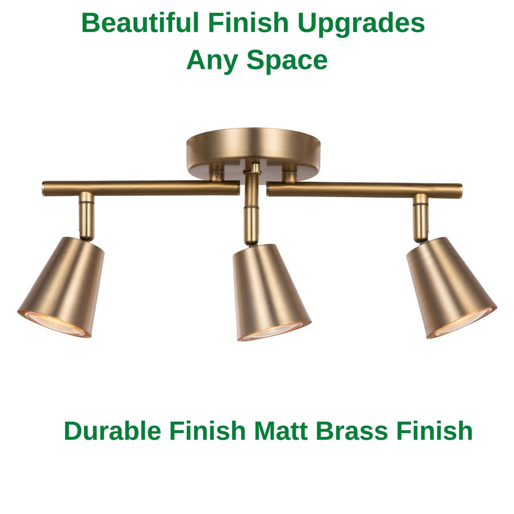 3 Light Track Lighting Kit, Matte Brass Finish Adjustable Flexibly Rotatable Light Head Modern Ceiling Spot Light