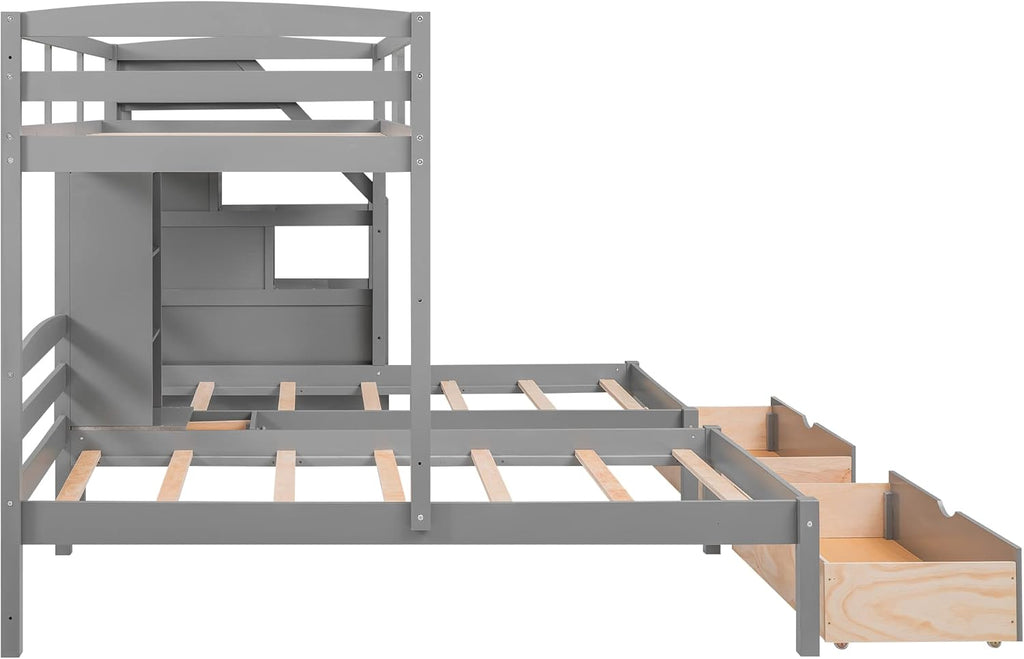 Triple Bunk Bed with Stairs, Twin Over Twin & Twin Bunk Bed for 3, Triple Bunk Bed with Drawers