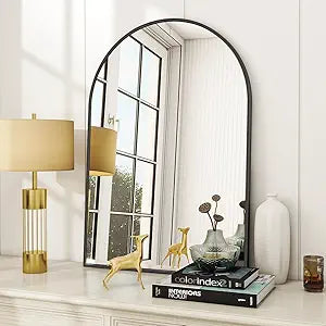 Arched Wall Mirror, 24 x 36 Inch Arch Bathroom Mirror, Wall Mounted Vanity Mirror with Arch Metal Frame, Modern