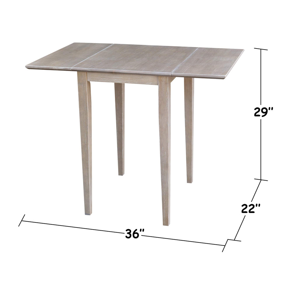 Solid Wood Small Drop Leaf Dining Table, Solid Real Wood, Sturdy Parawood, 36 X 22 X 29, Minimum Assembly, Washed Gray