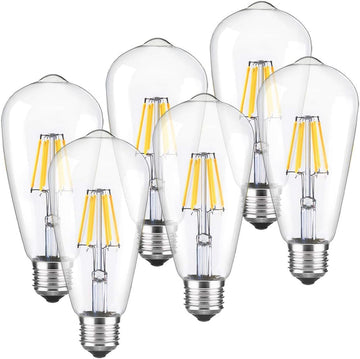 LED Edison Bulbs,Dimmable Vintage Light Bulbs,6W Warm,E26 Clear Glass