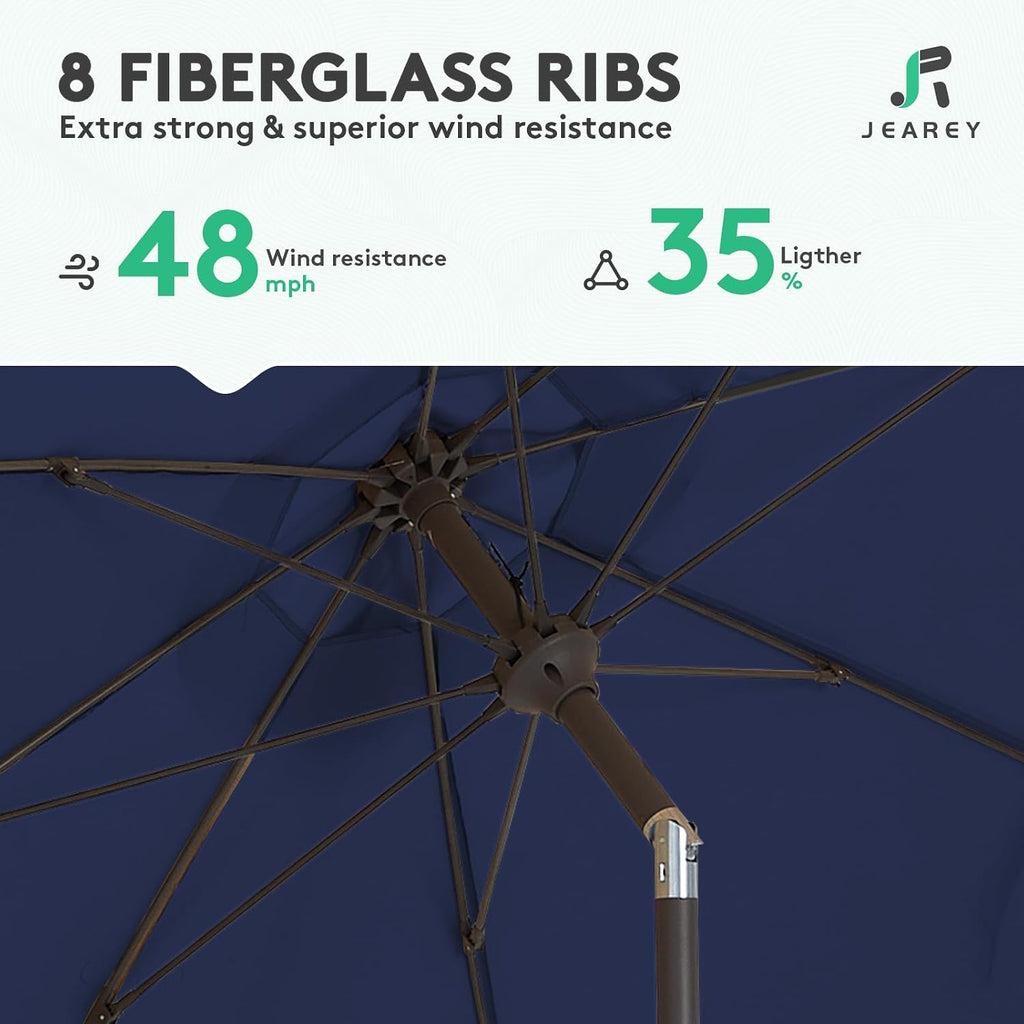 9FT Outdoor Patio Umbrella,Market Table Umbrella with 8 Fiberglass Ribs, Pool Umbrella with Tilt and Crank - Navy