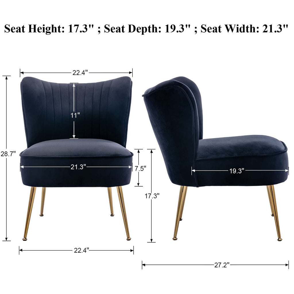 Modern Accent Chair Set of 2 Velvet Slipper Chair with Gold Legs Wingback Side Chair Bedroom Entryway Small Corner
