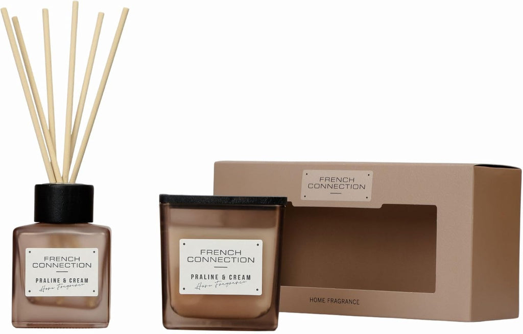 Square Range Scented Candle & Reed Diffuser Gift Set | 220g Shea Butter Wax Candle & 100ml Diffuser | Glass Jar - Set of 2