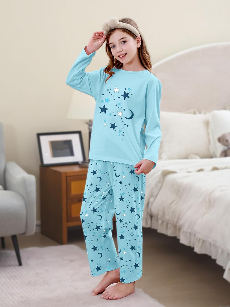 Piece Pajama Set for Girls, 100% Cotton Cartoon Pattern Sleepwear Pjs Set