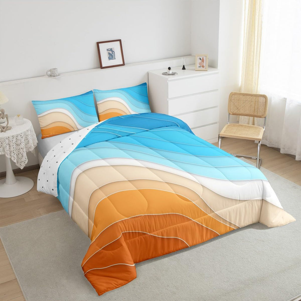 Ocean Comforter Sea Wave Bedding Set, Coastal Beach Bedding Sets & Collections Abstract Art Down Comforter